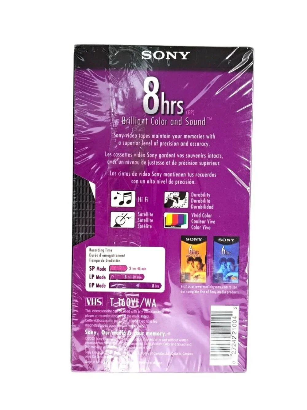 Sony 3-Pack VHS Tapes T-160 8 Hours EP Mode High Durability Standard Grade New